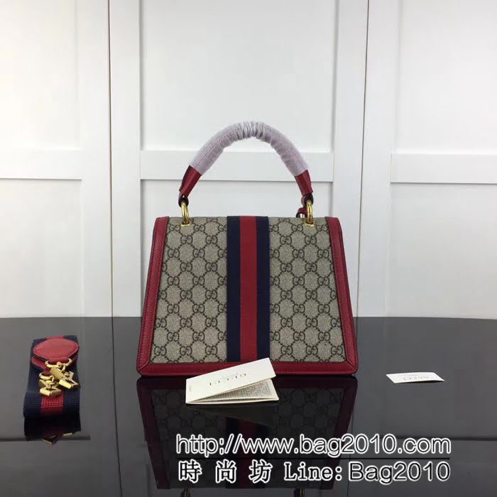 GUCCI古馳原單 新款專櫃品質高仿原單貨實物實拍 476541 啡膠紅皮手提單肩斜挎包 HY1173